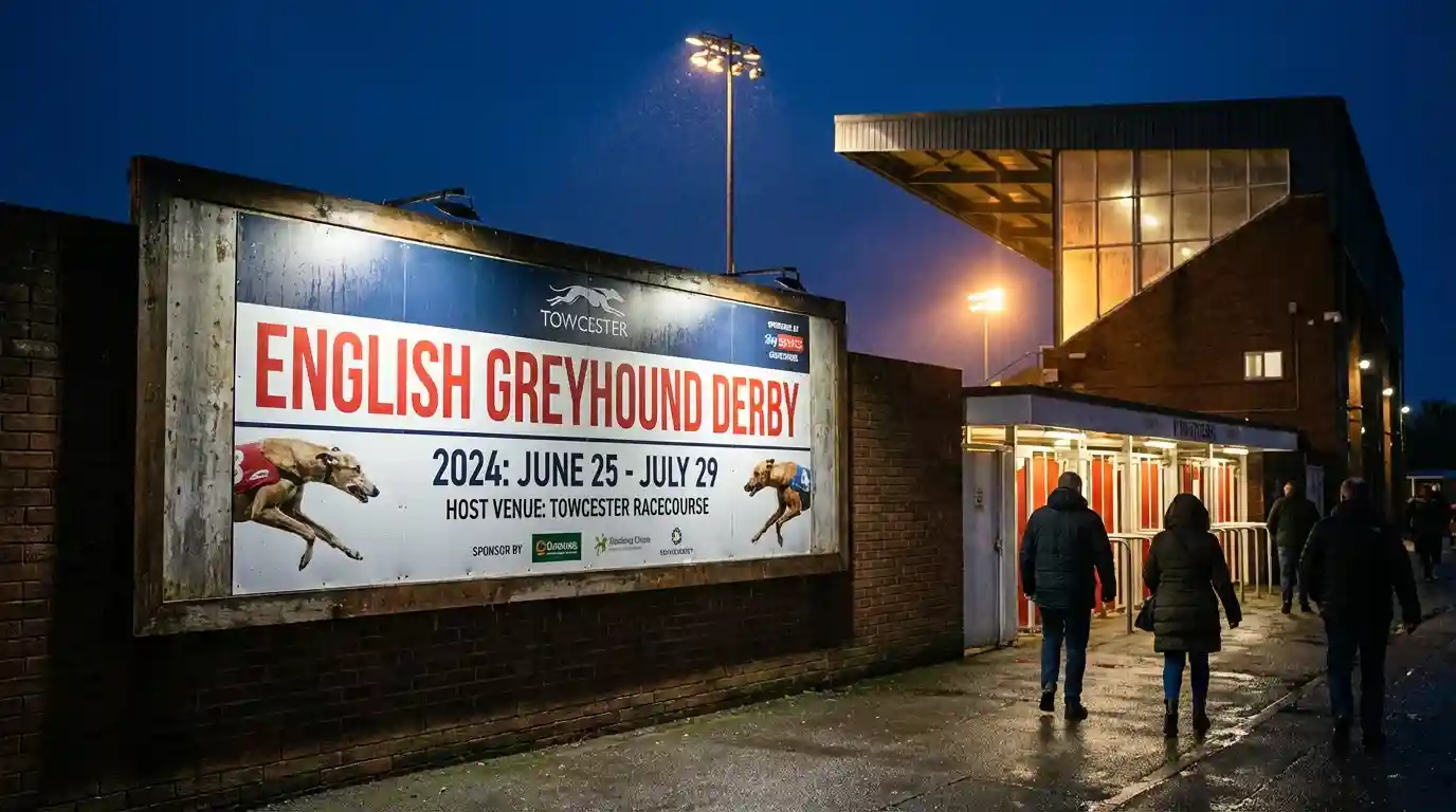 Ante-post betting board for a major UK greyhound Derby event