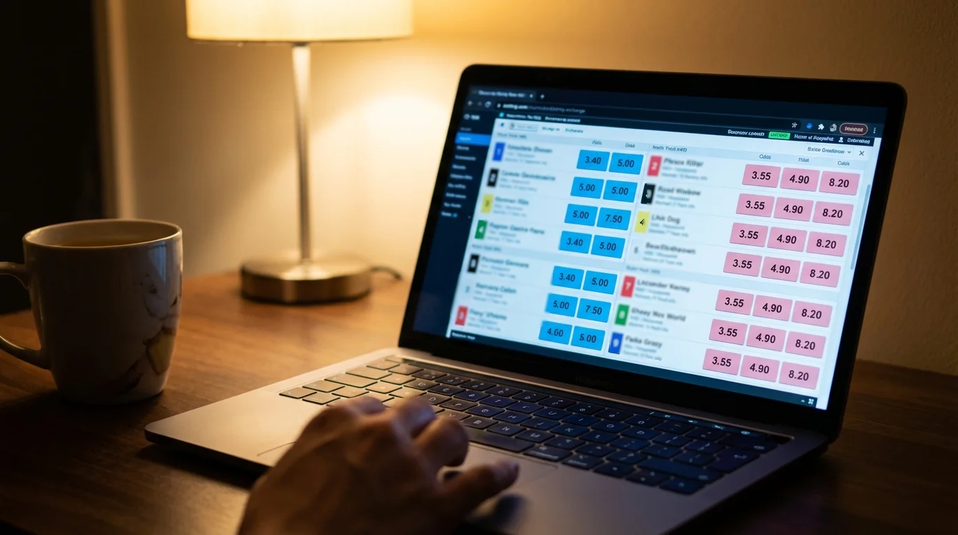 Decimal odds display for greyhound racing on a betting exchange screen