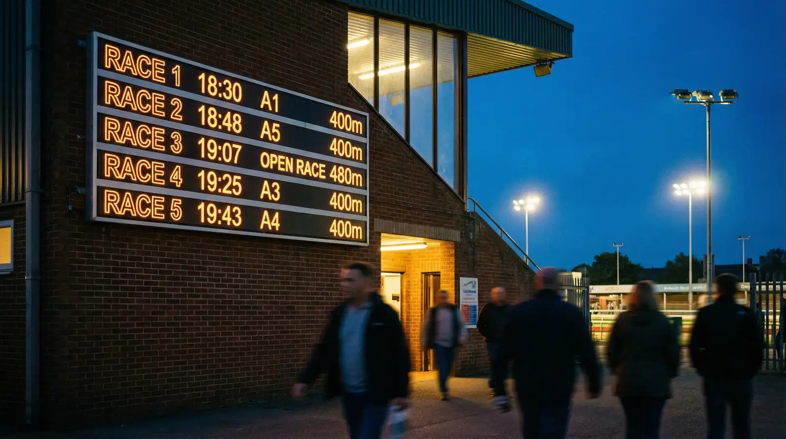 UK greyhound grading board showing race classes from A1 to Open