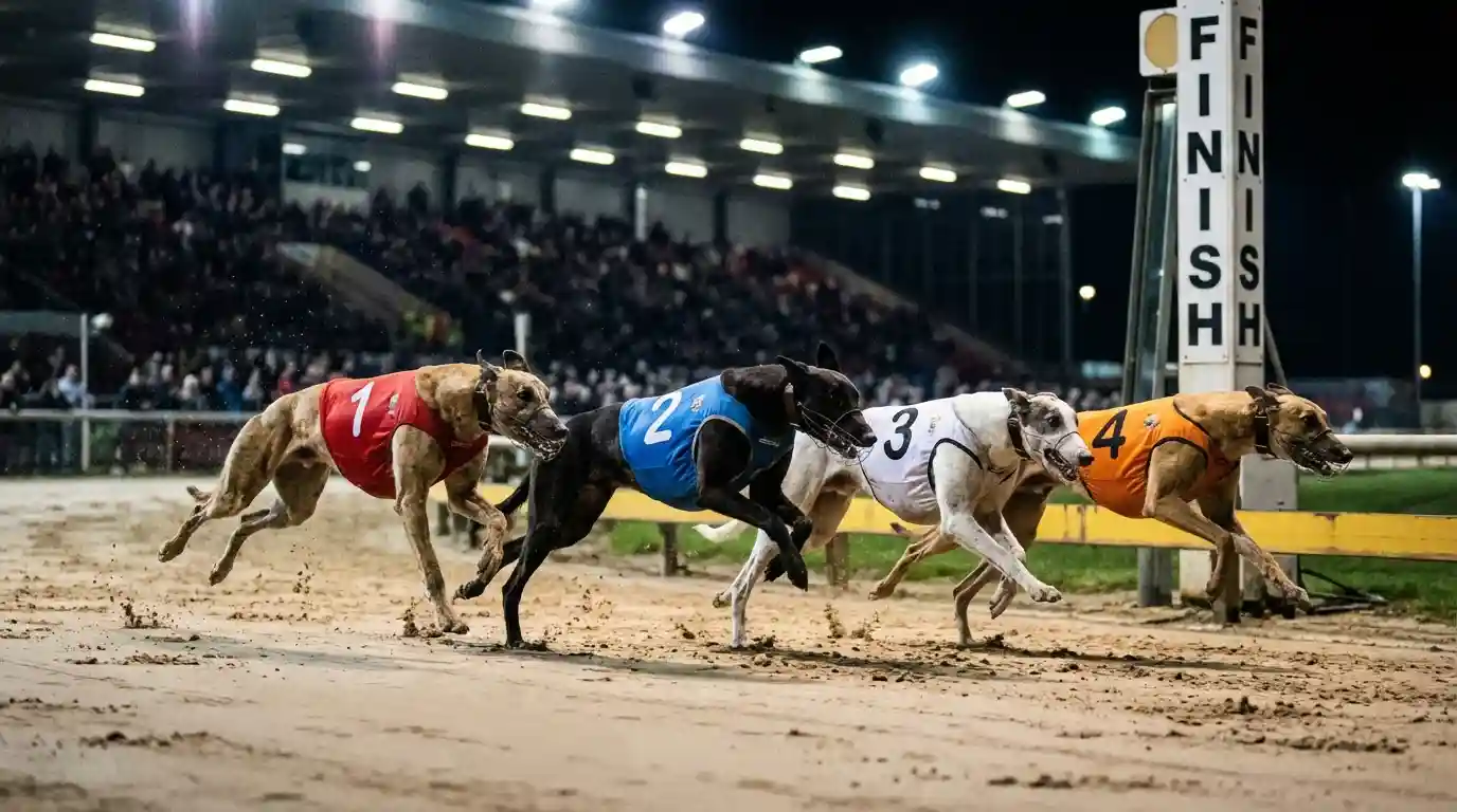 Live greyhound race with in-play betting odds updating in real time