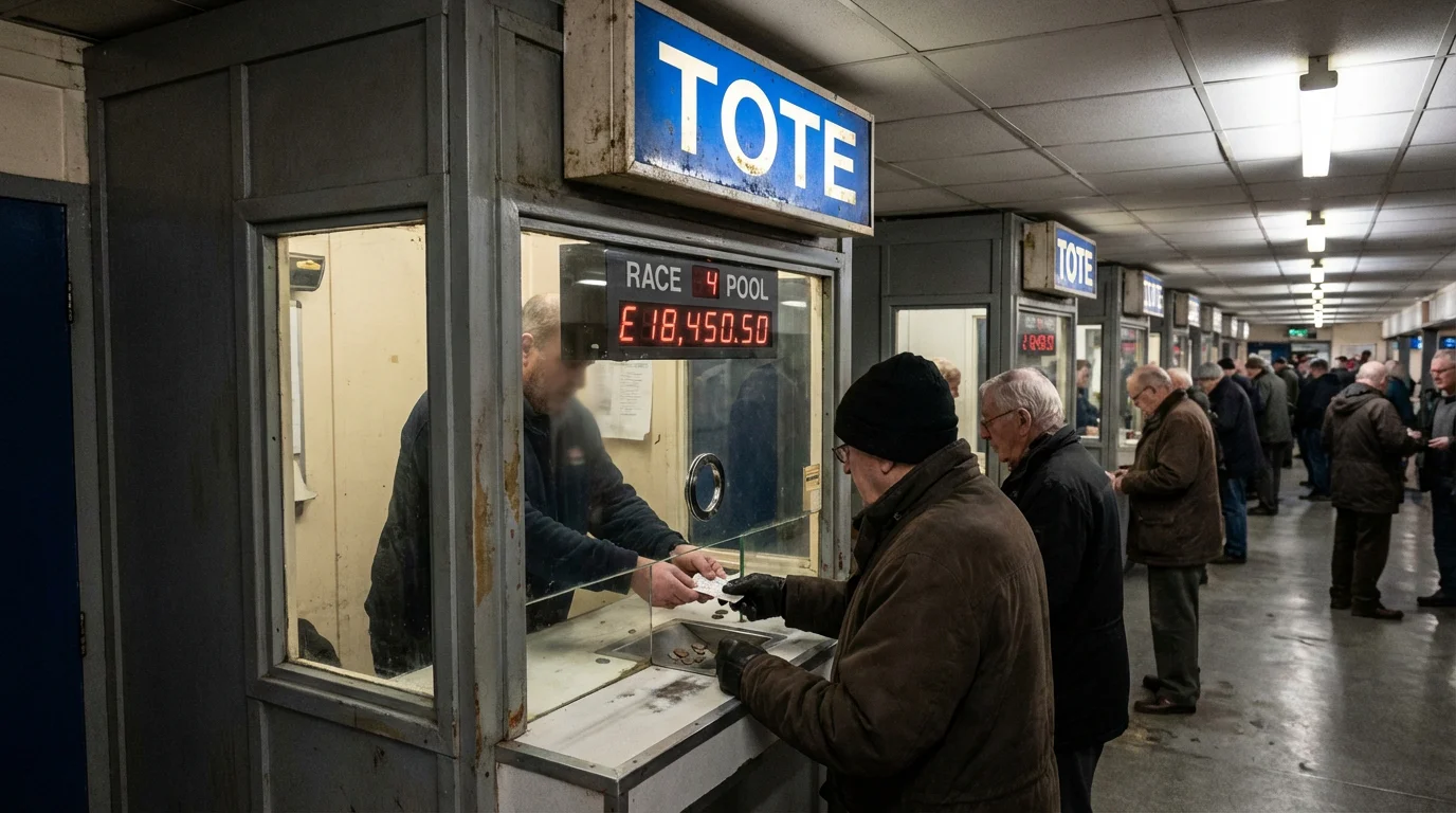 Tote pool betting window at a UK greyhound racing track